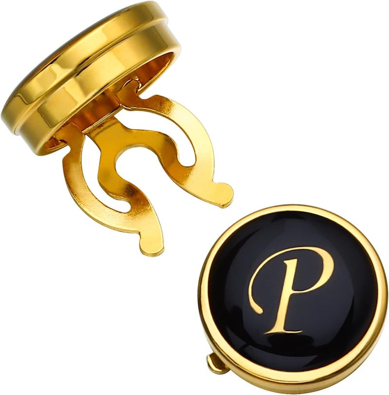 HAWSON Gold Button Covers for Men - Enamel Cufflinks with Personalized A-Z Letter Design for Tuxedo, Shirt, Business or Formal Attend Accessories - Image 1